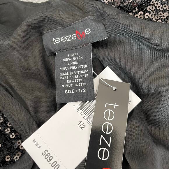 Teeze Me Black Sequins One Shoulder Cutout Mini Sheath Dress XS Junior 1/2 NWT - Picture 4 of 13